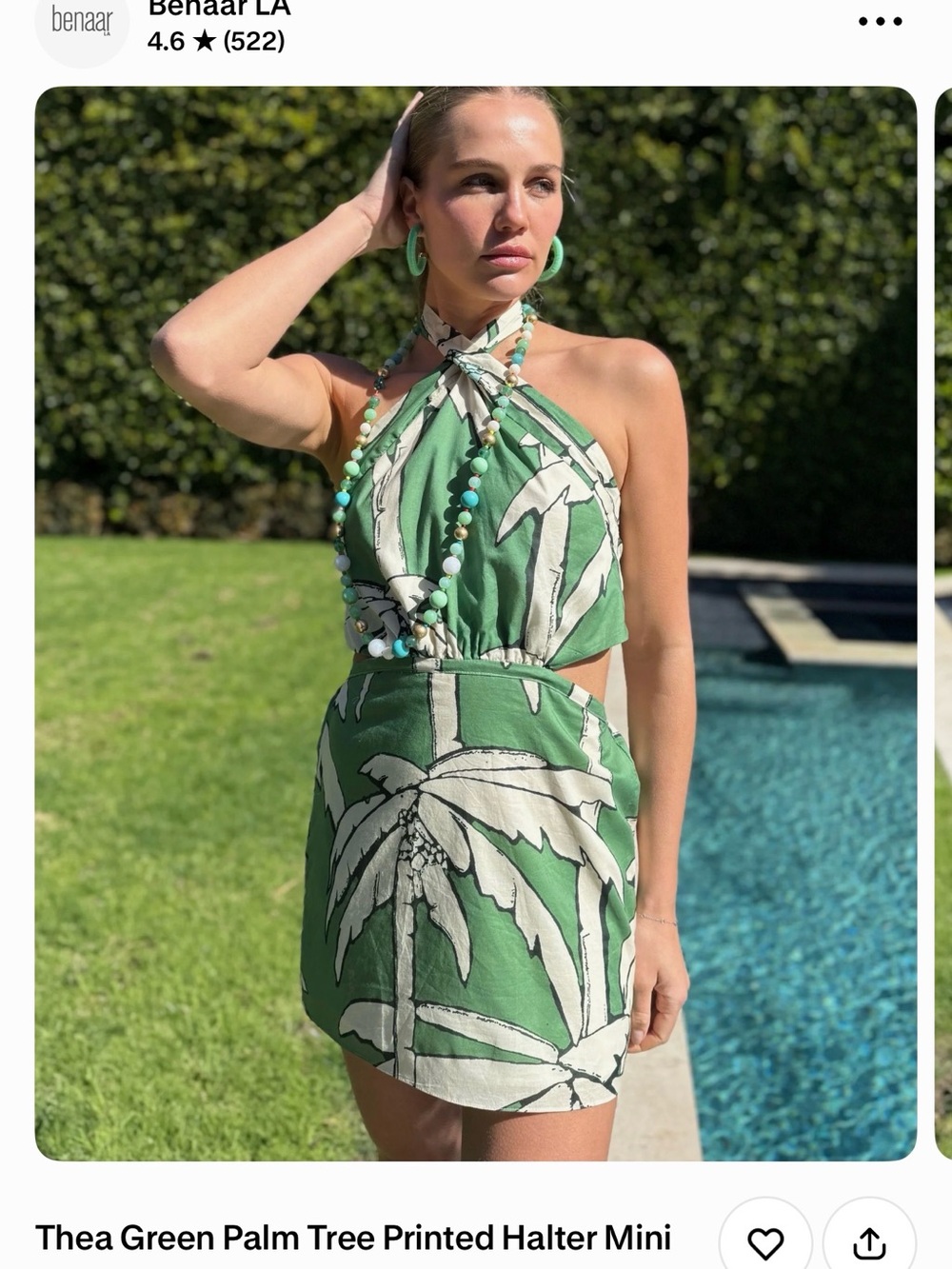 NWT Benaar LA Thea Green Palm Tree Printed Halter Mini Dress size XS